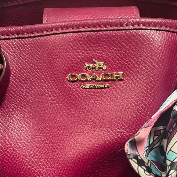 Coach Magenta Leather Satchel with Scarf Accent Key Holder CALLOUTS - Picture 2 of 16